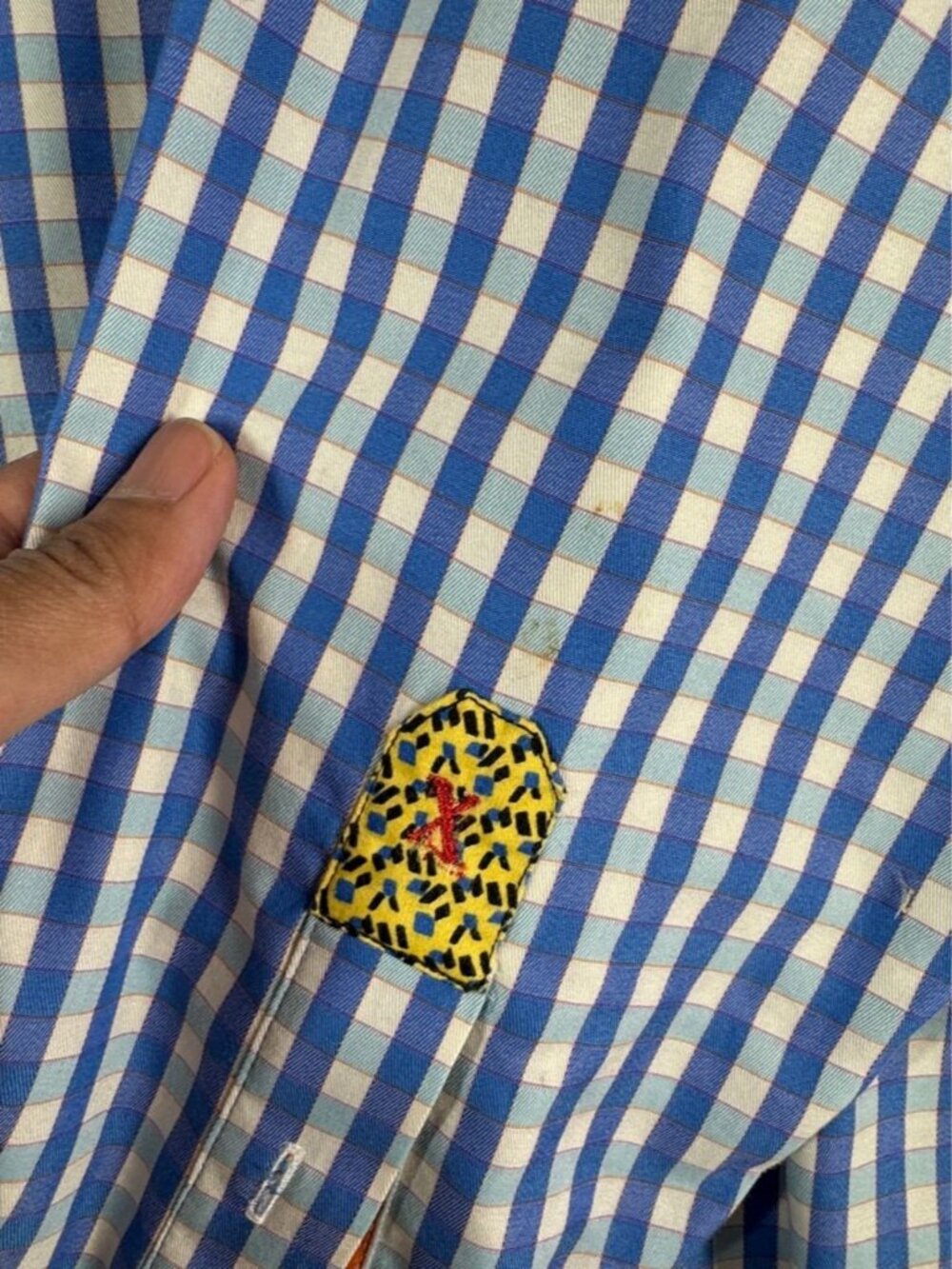 Robert Graham Men's Blue and White Gingham Button-Up Shirt Size S Flip Cuff - Picture 4 of 16